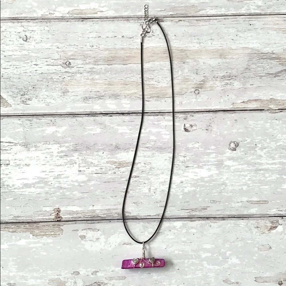 Purple Stone Silver Heart Bar Necklace Purple Black Women’s Girls NEW
